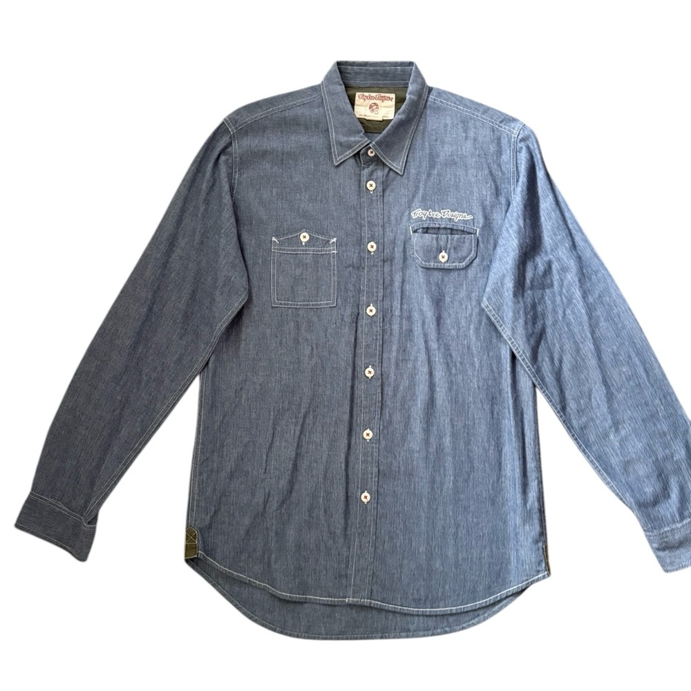 Troy Lee Designs Cotton Button Down Shirt Blue Size Large